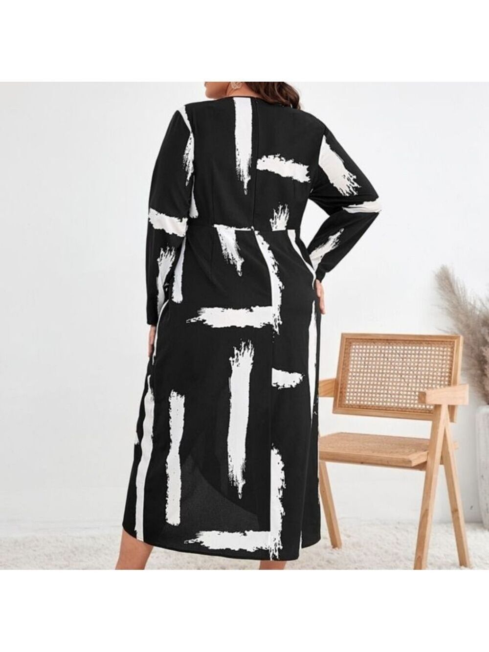 SHEIN Black and White Wrap Sundress FREE NECKLACE!! - Picture 2 of 5
